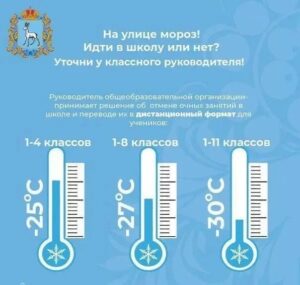 Министерство образования Самарской области информирует о проведении занятий в период морозов